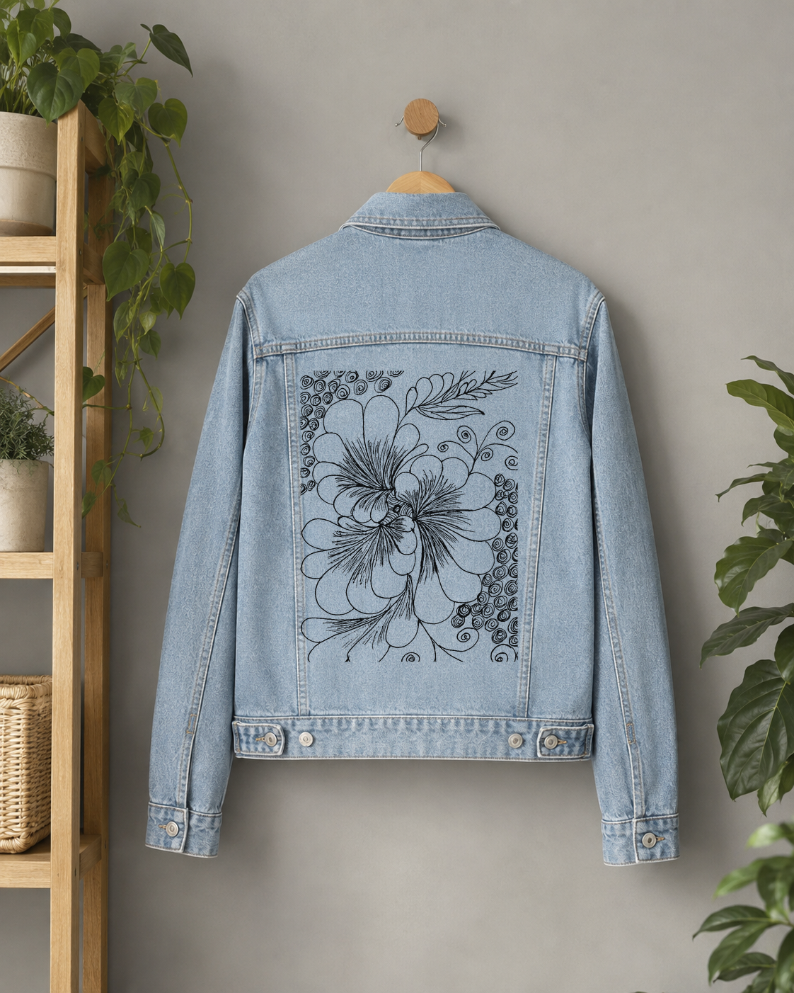 Cleaned-up line art on a denim jacket
